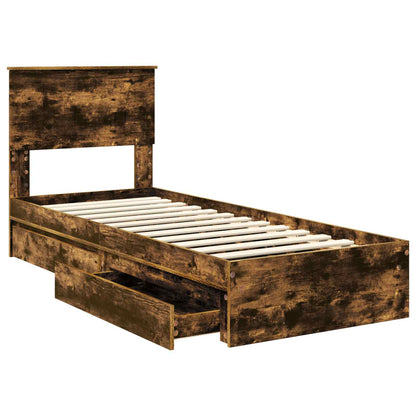 vidaXL Storage Bed with Drawer Smoked Oak 75 x 190 cm Engineered Wood