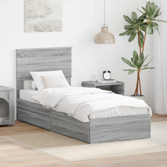 vidaXL Storage Bed with Drawer Grey Sonoma 75 x 190 cm Engineered Wood