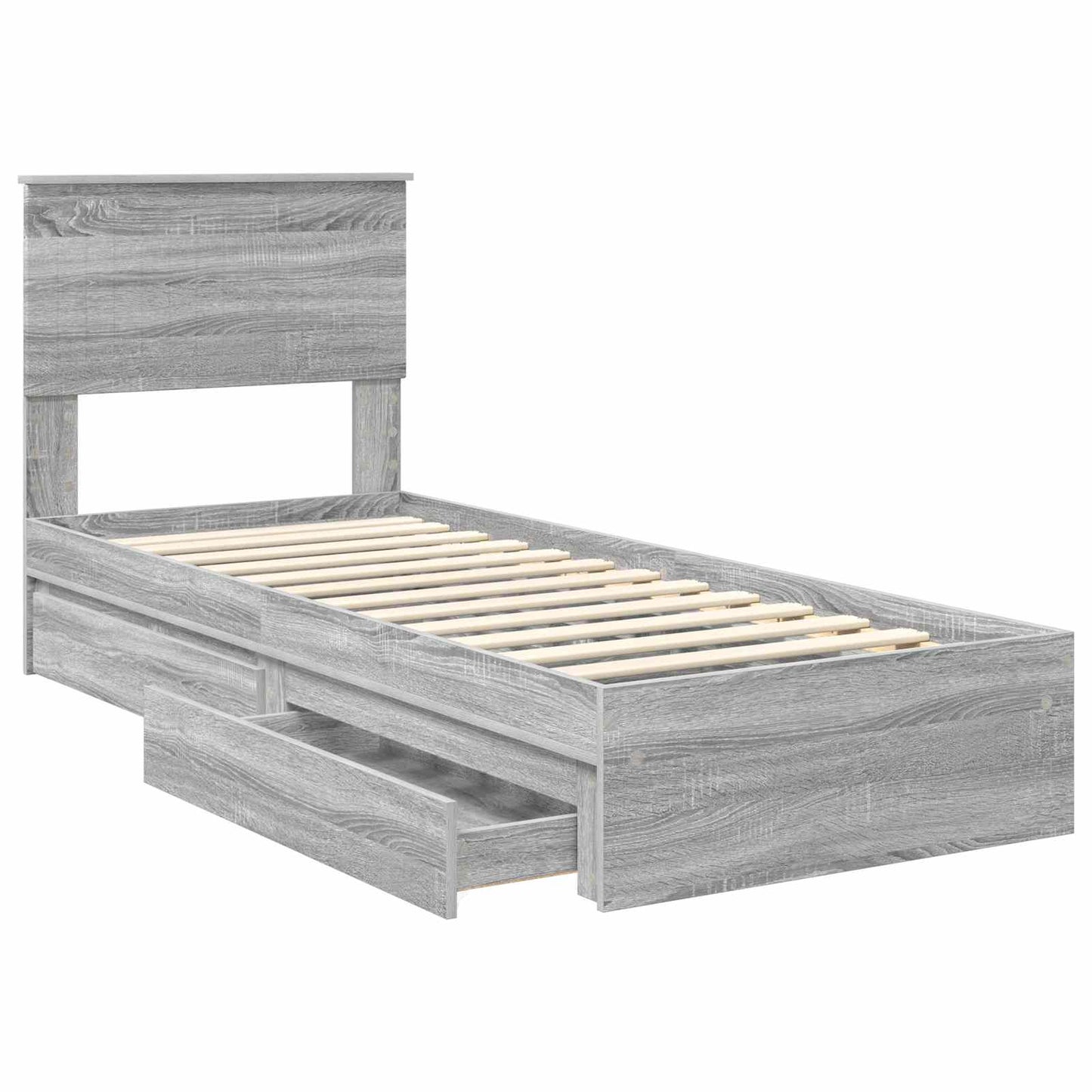 vidaXL Storage Bed with Drawer Grey Sonoma 75 x 190 cm Engineered Wood