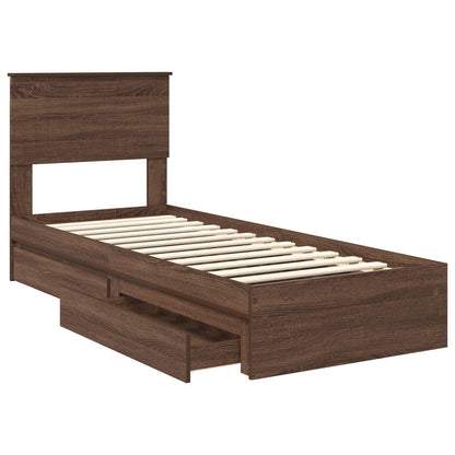 vidaXL Storage Bed with Drawer Brown Oak 75 x 190 cm Engineered Wood