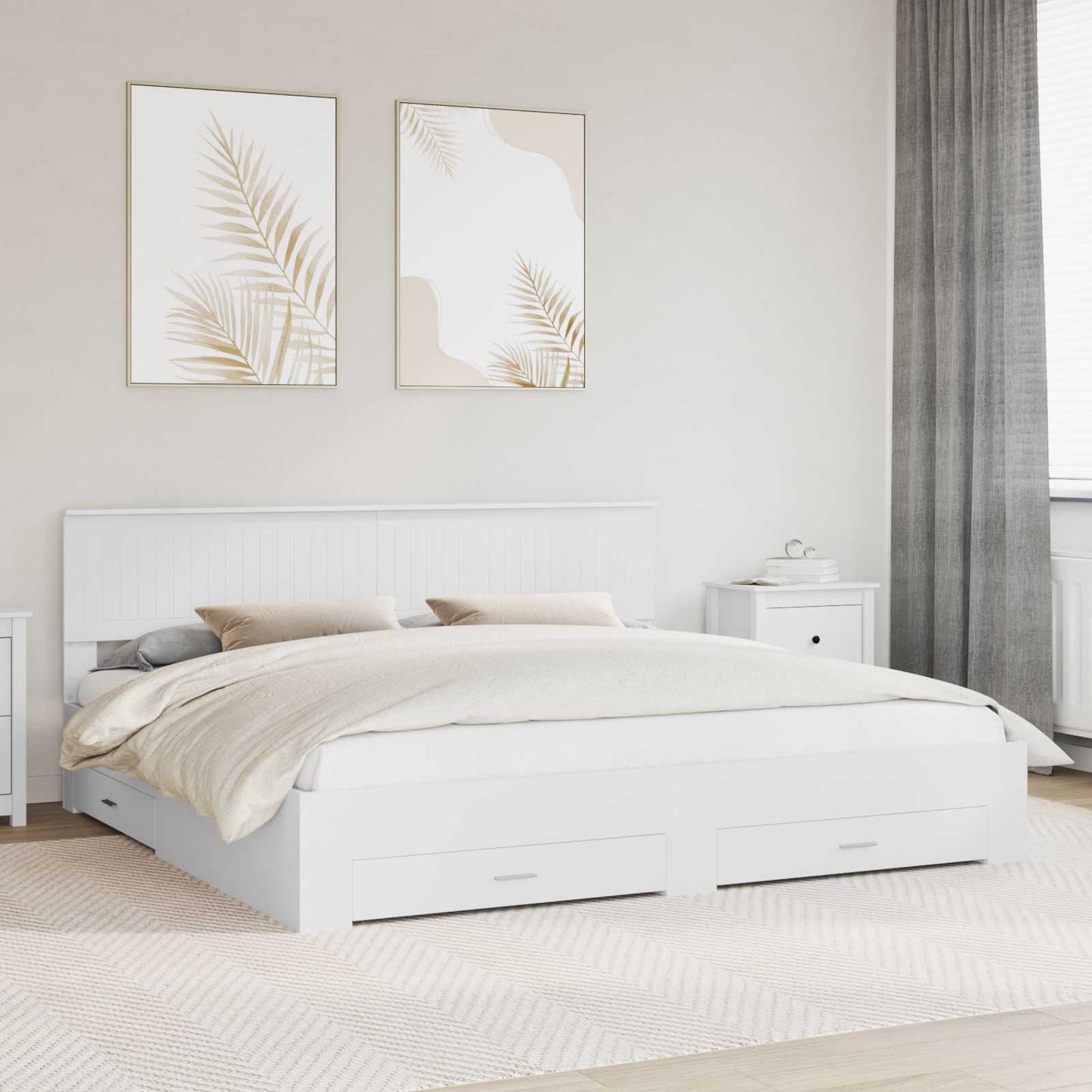vidaXL Bed Frame with Headboard White 200 x 200 cm Engineered Wood