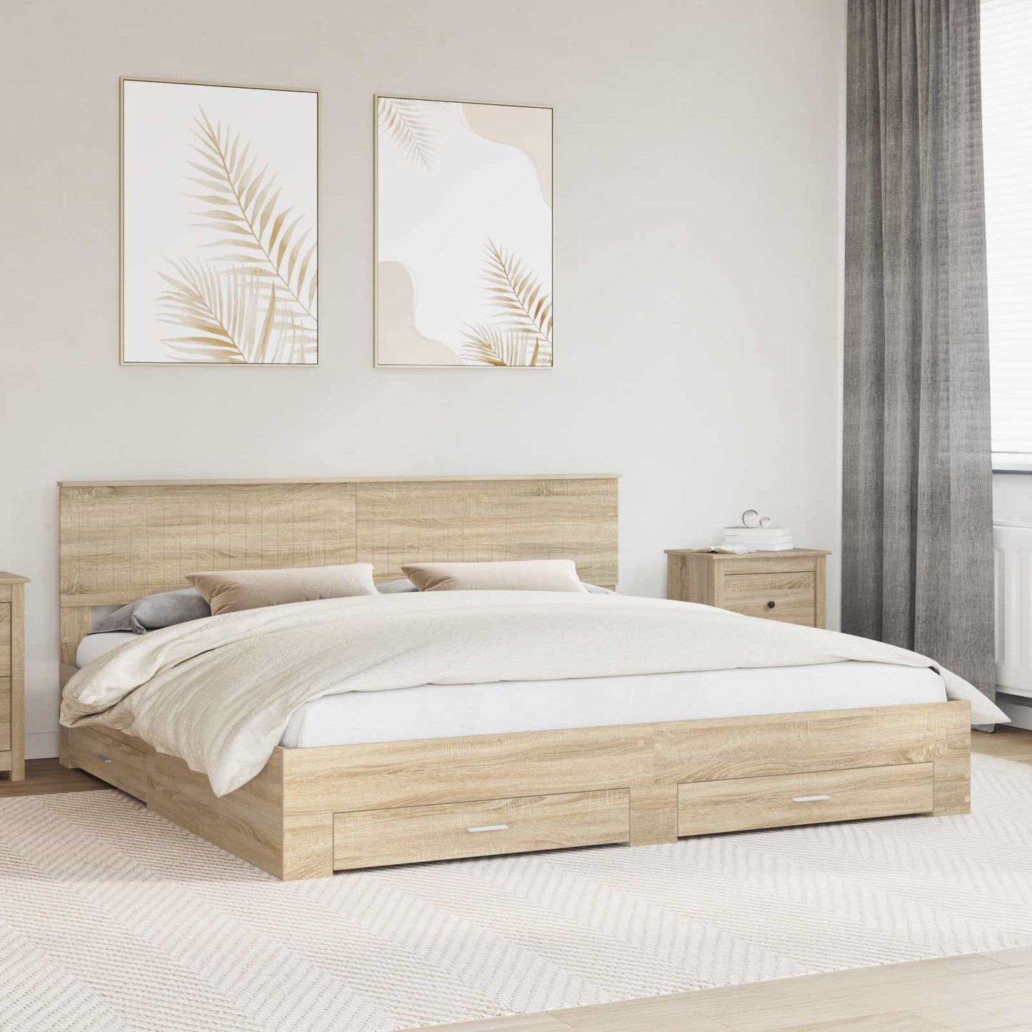 vidaXL Bed Frame with Drawer Sonoma Oak 200 x 200 cm Engineered Wood