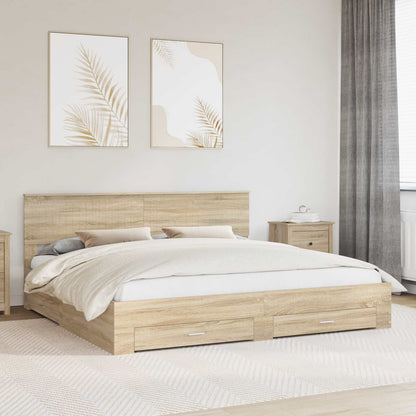 vidaXL Bed Frame with Drawer Sonoma Oak 200 x 200 cm Engineered Wood