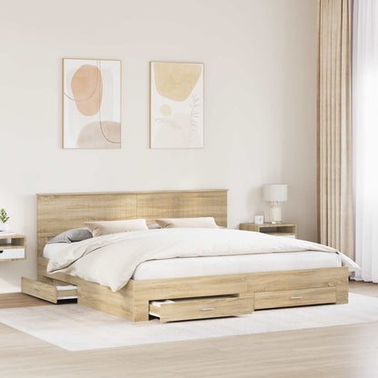 vidaXL Bed Frame with Drawer Sonoma Oak 200 x 200 cm Engineered Wood