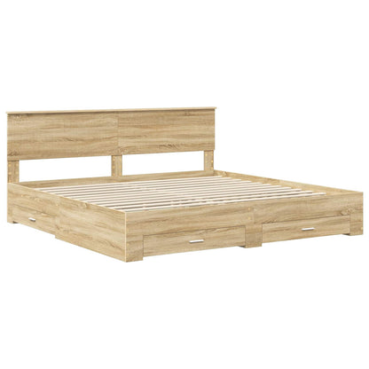 vidaXL Bed Frame with Drawer Sonoma Oak 200 x 200 cm Engineered Wood