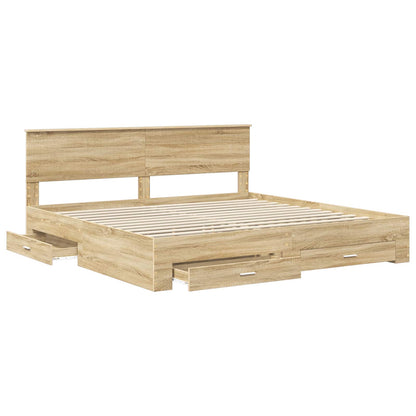 vidaXL Bed Frame with Drawer Sonoma Oak 200 x 200 cm Engineered Wood