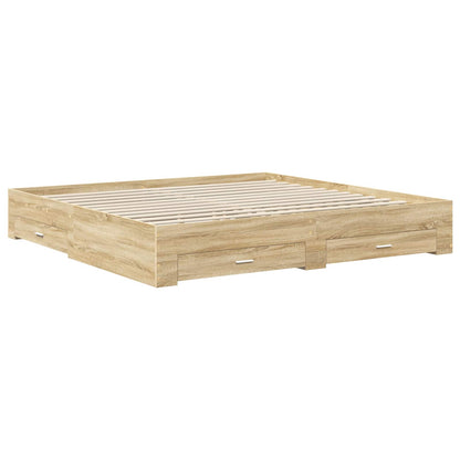 vidaXL Bed Frame with Drawer Sonoma Oak 200 x 200 cm Engineered Wood
