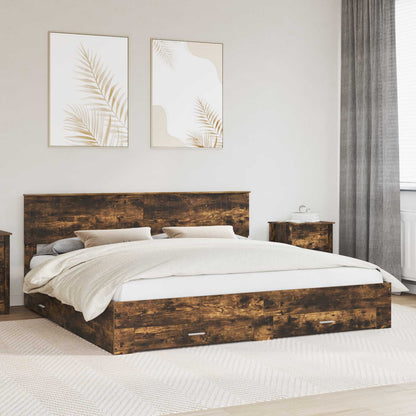 vidaXL Bed Frame with Drawer Smoked Oak 200 x 200 cm Engineered Wood
