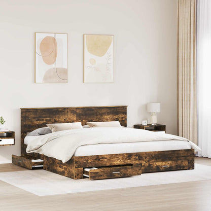 vidaXL Bed Frame with Drawer Smoked Oak 200 x 200 cm Engineered Wood