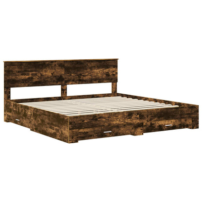vidaXL Bed Frame with Drawer Smoked Oak 200 x 200 cm Engineered Wood
