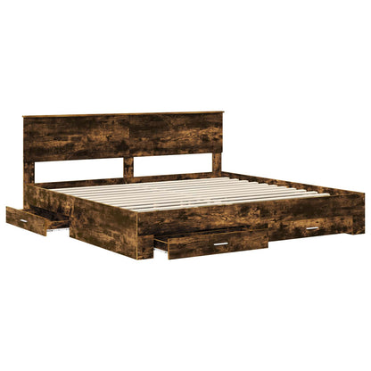 vidaXL Bed Frame with Drawer Smoked Oak 200 x 200 cm Engineered Wood