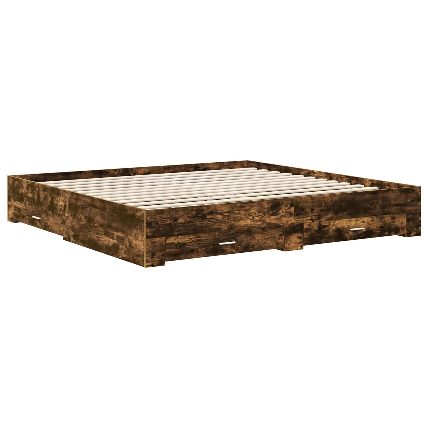 vidaXL Bed Frame with Drawer Smoked Oak 200 x 200 cm Engineered Wood