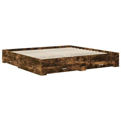 vidaXL Bed Frame with Drawer Smoked Oak 200 x 200 cm Engineered Wood