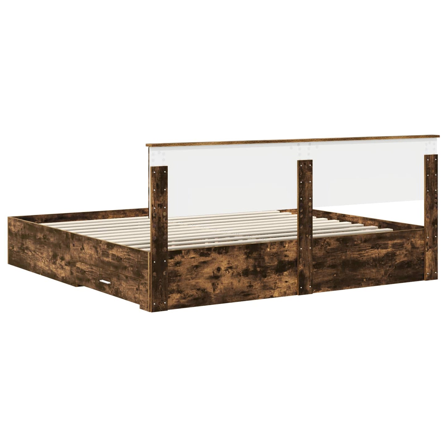 vidaXL Bed Frame with Drawer Smoked Oak 200 x 200 cm Engineered Wood