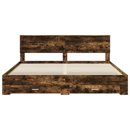 vidaXL Bed Frame with Drawer Smoked Oak 200 x 200 cm Engineered Wood
