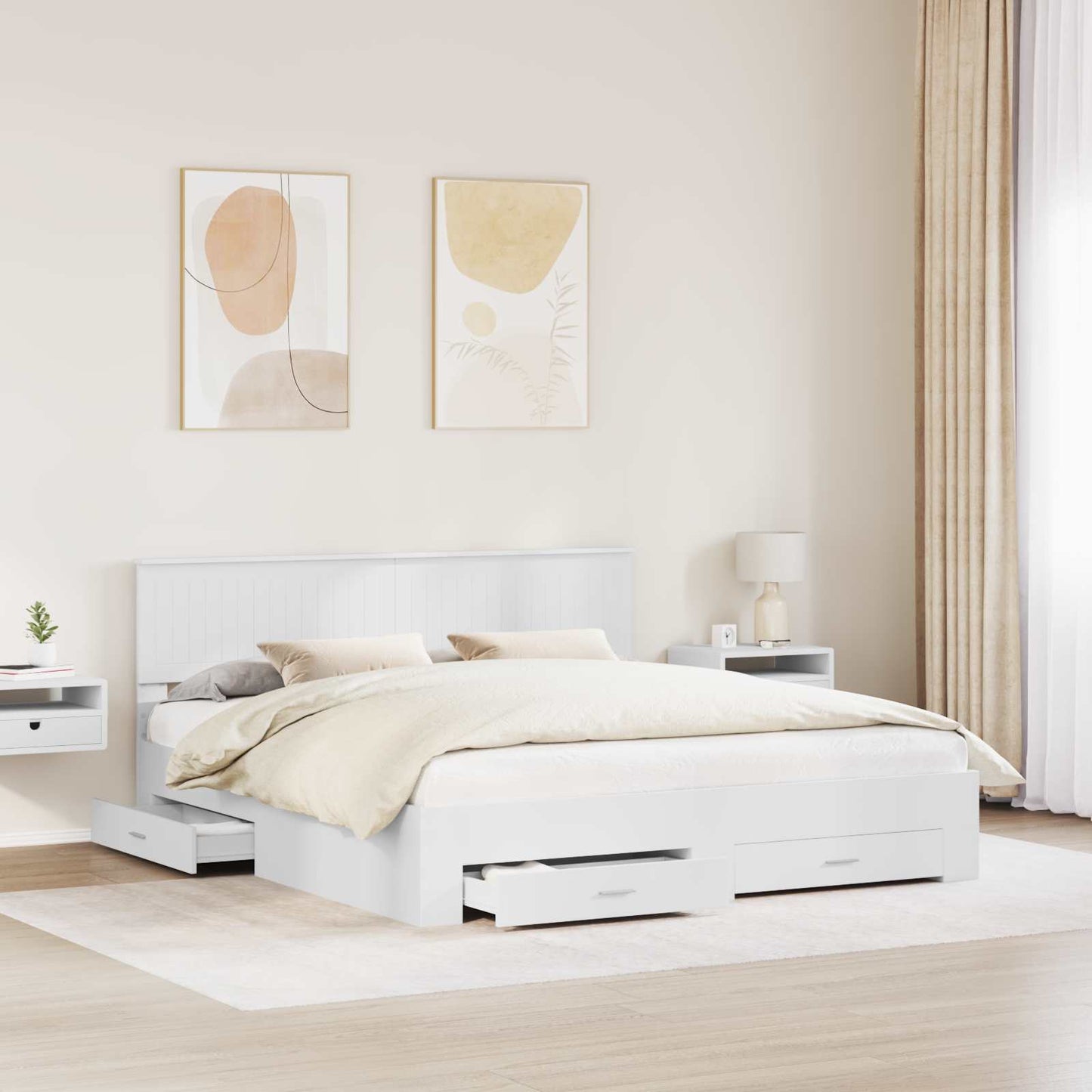vidaXL Bed Frame with Headboard White 180 x 200 cm Engineered Wood