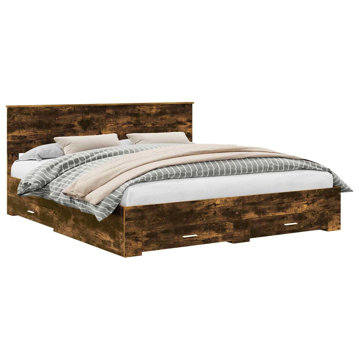 vidaXL Bed Frame with Drawer Smoked Oak 180 x 200 cm Engineered Wood