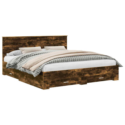 vidaXL Bed Frame with Drawer Smoked Oak 180 x 200 cm Engineered Wood