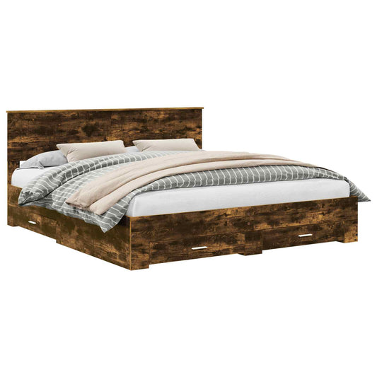 vidaXL Bed Frame with Drawer Smoked Oak 180 x 200 cm Engineered Wood