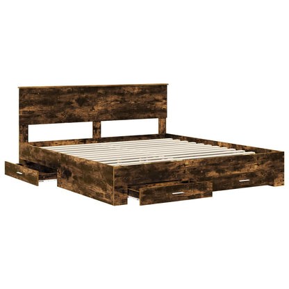 vidaXL Bed Frame with Drawer Smoked Oak 180 x 200 cm Engineered Wood