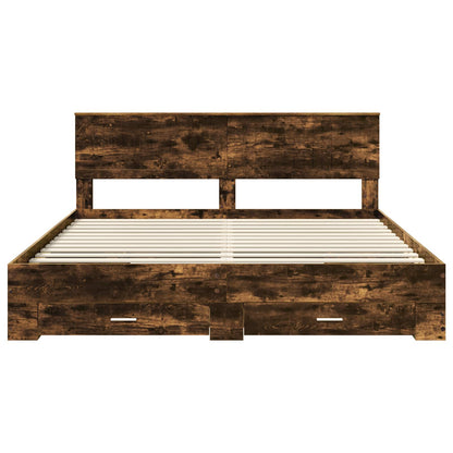 vidaXL Bed Frame with Drawer Smoked Oak 180 x 200 cm Engineered Wood