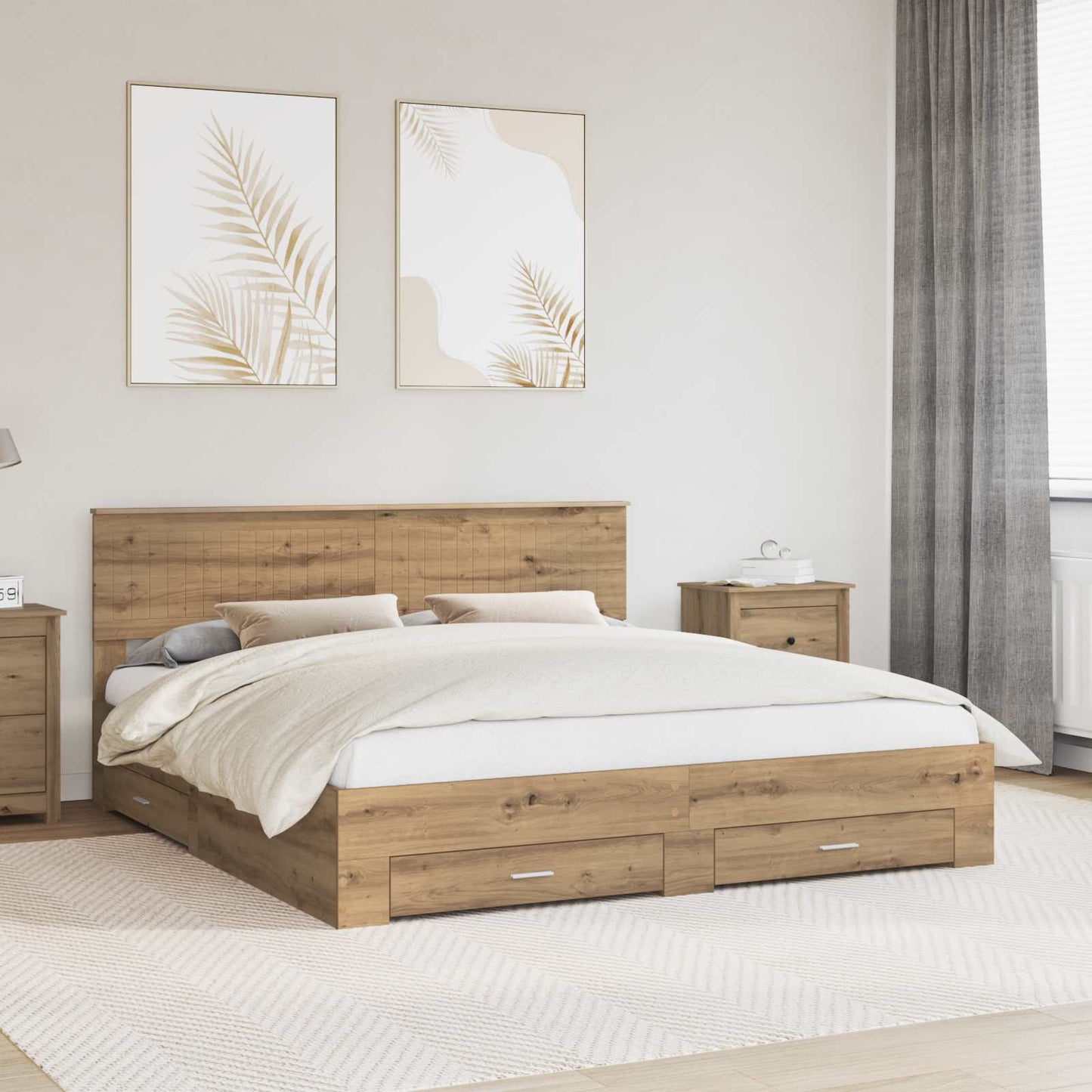 vidaXL Bed Frame with Drawer Artisan Oak 180 x 200 cm Engineered Wood
