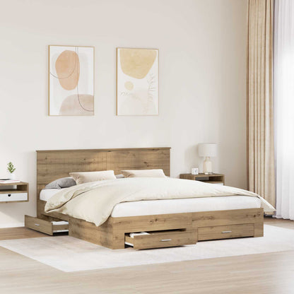 vidaXL Bed Frame with Drawer Artisan Oak 180 x 200 cm Engineered Wood