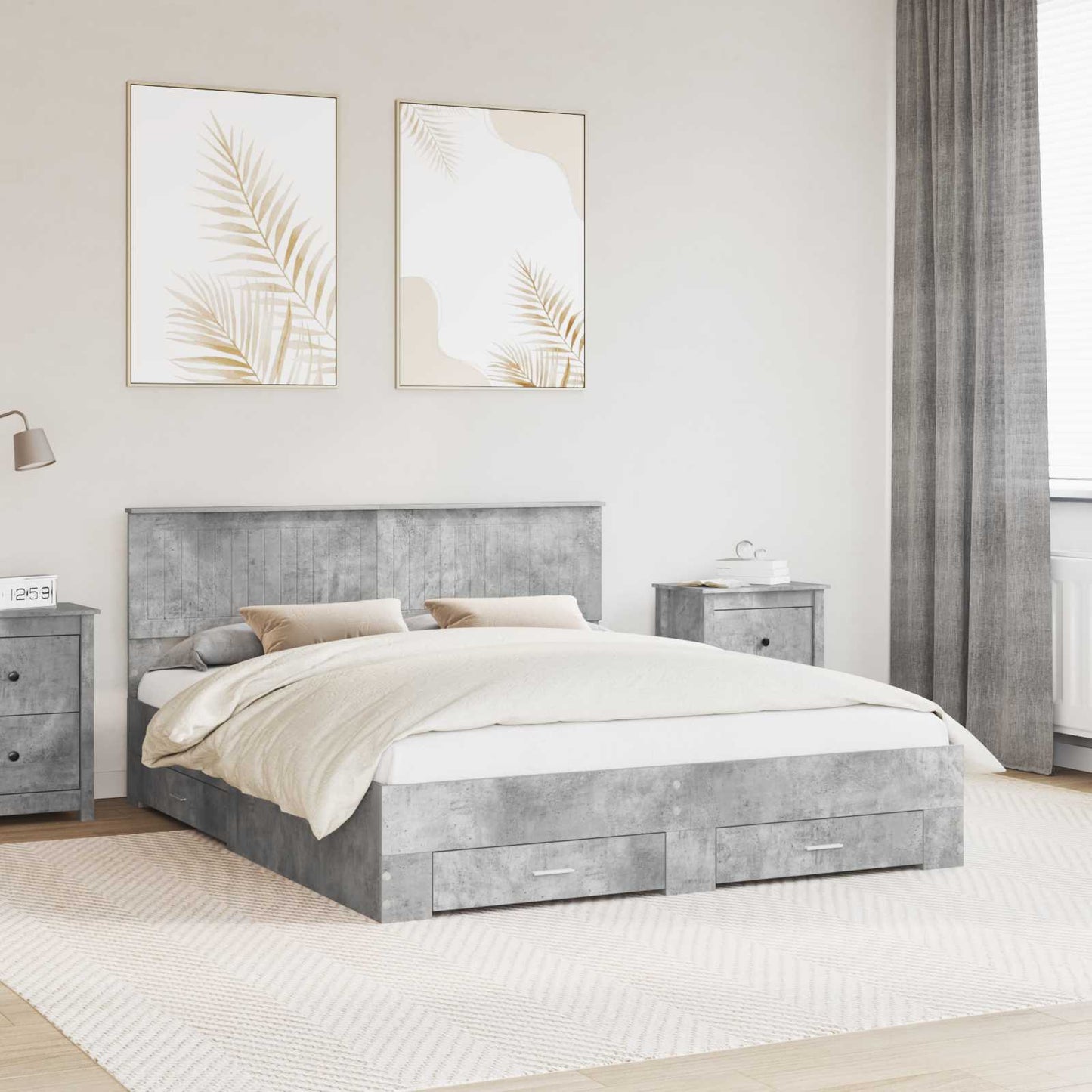 vidaXL Bed Frame Concrete Grey 160 x 200 cm Engineered Wood