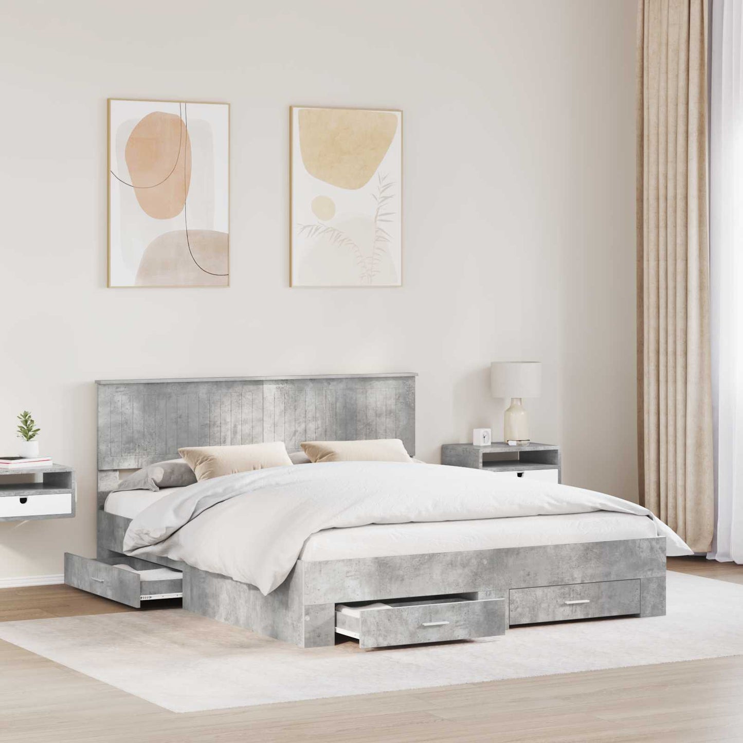 vidaXL Bed Frame Concrete Grey 160 x 200 cm Engineered Wood