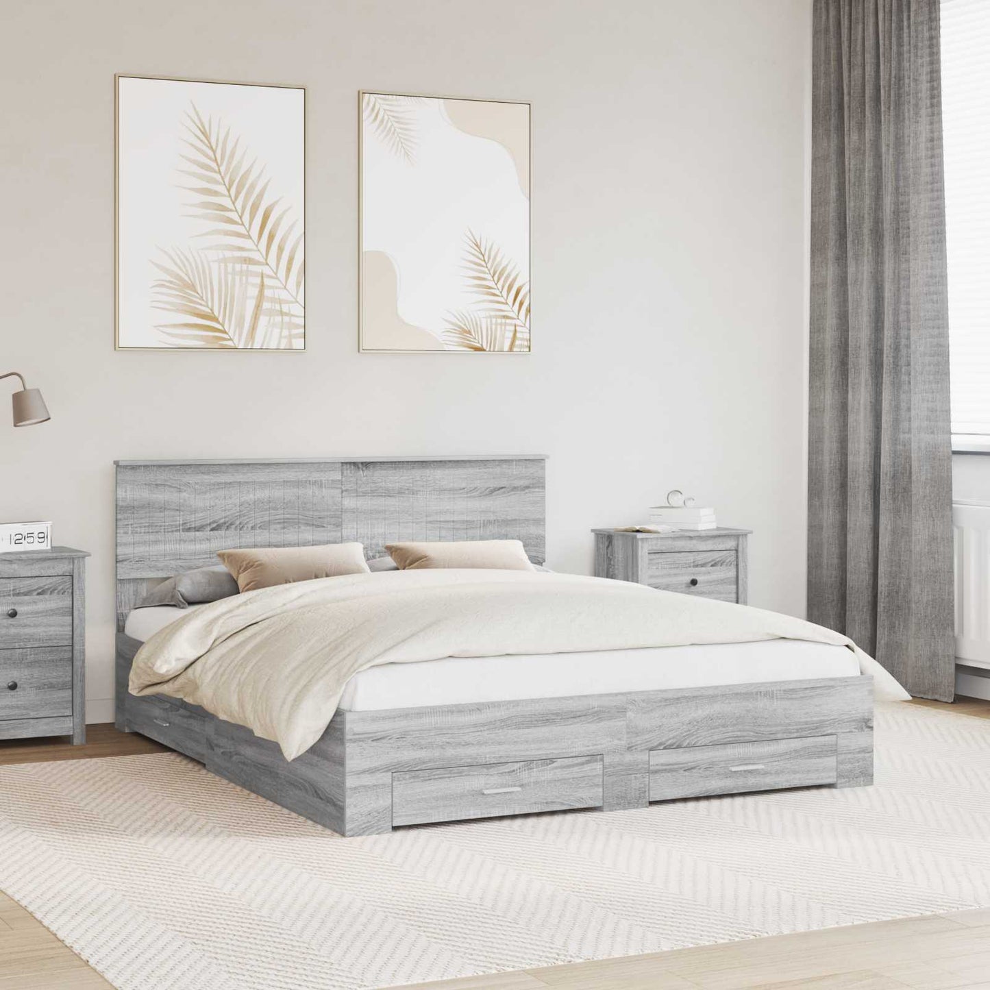 vidaXL Bed Frame with Drawer Grey Sonoma 160 x 200 cm Engineered Wood