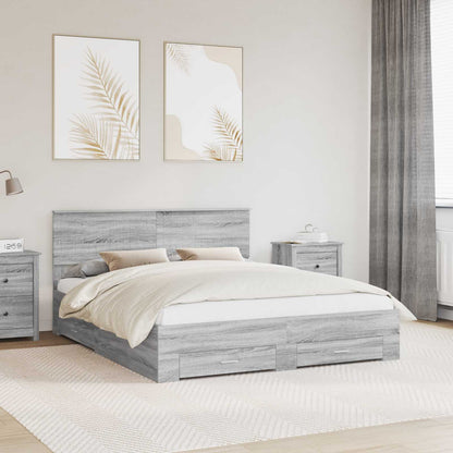 vidaXL Bed Frame with Drawer Grey Sonoma 160 x 200 cm Engineered Wood