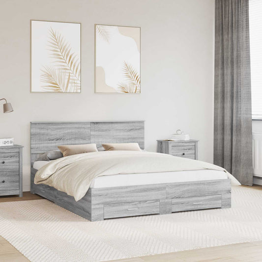 vidaXL Bed Frame with Drawer Grey Sonoma 160 x 200 cm Engineered Wood