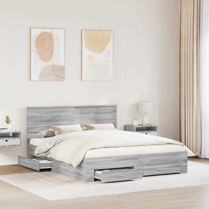 vidaXL Bed Frame with Drawer Grey Sonoma 160 x 200 cm Engineered Wood