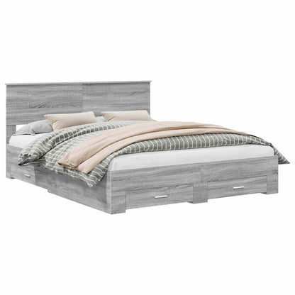 vidaXL Bed Frame with Drawer Grey Sonoma 160 x 200 cm Engineered Wood