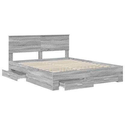 vidaXL Bed Frame with Drawer Grey Sonoma 160 x 200 cm Engineered Wood