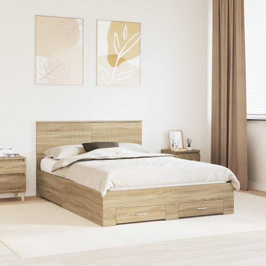 vidaXL Bed Frame with Drawer Sonoma Oak 140 x 200 cm Engineered Wood