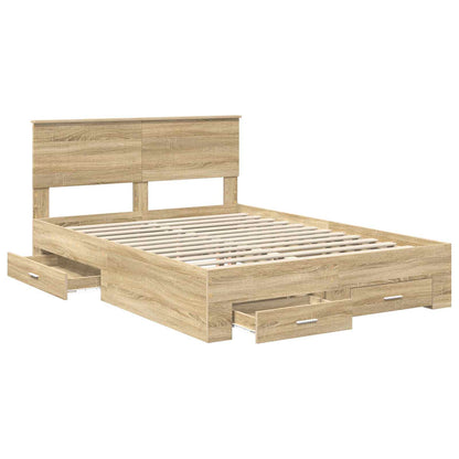 vidaXL Bed Frame with Drawer Sonoma Oak 140 x 200 cm Engineered Wood