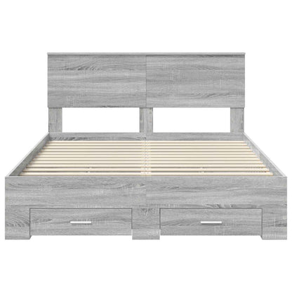 vidaXL Bed Frame with Drawer Grey Sonoma 140 x 200 cm Engineered Wood