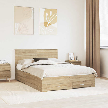 vidaXL Bed Frame with Drawer Sonoma Oak 140 x 190 cm Engineered Wood