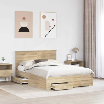 vidaXL Bed Frame with Drawer Sonoma Oak 140 x 190 cm Engineered Wood