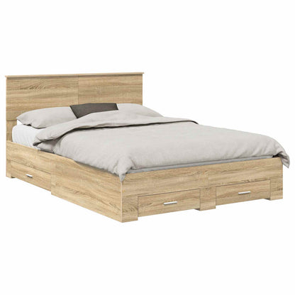 vidaXL Bed Frame with Drawer Sonoma Oak 140 x 190 cm Engineered Wood