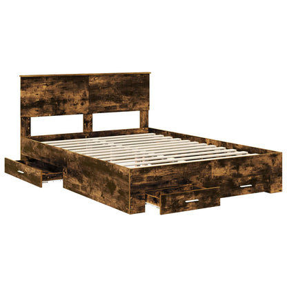 vidaXL Bed Frame with Drawer Smoked Oak 140 x 190 cm Engineered Wood