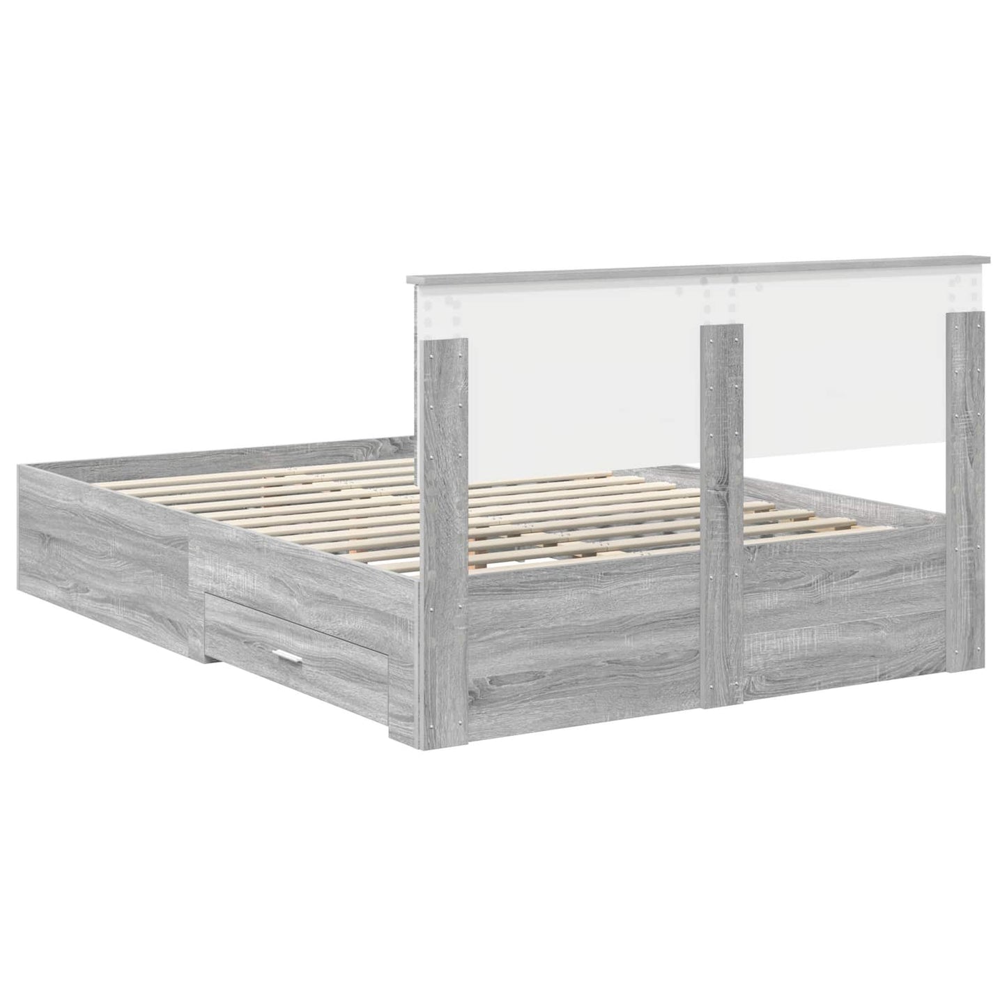 vidaXL Bed Frame with Drawer Grey Sonoma 140 x 190 cm Engineered Wood