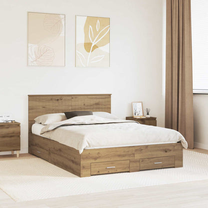 vidaXL Bed Frame with Drawer Artisan Oak 140 x 190 cm Engineered Wood