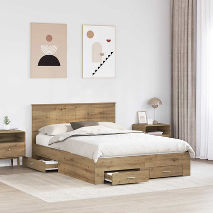 vidaXL Bed Frame with Drawer Artisan Oak 140 x 190 cm Engineered Wood