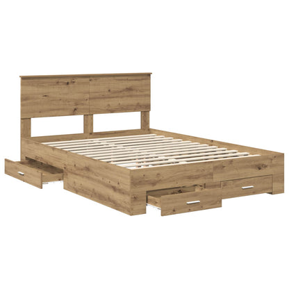 vidaXL Bed Frame with Drawer Artisan Oak 140 x 190 cm Engineered Wood