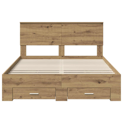 vidaXL Bed Frame with Drawer Artisan Oak 140 x 190 cm Engineered Wood