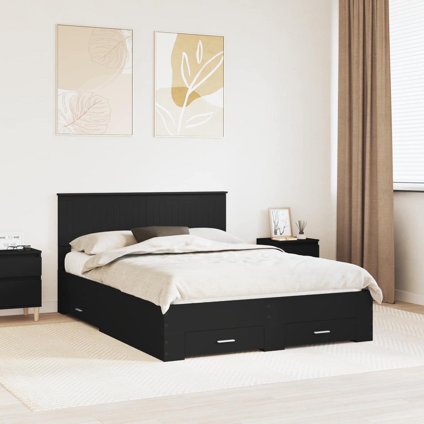 vidaXL Bed Frame with Drawer Black 135 x 190 cm Engineered Wood