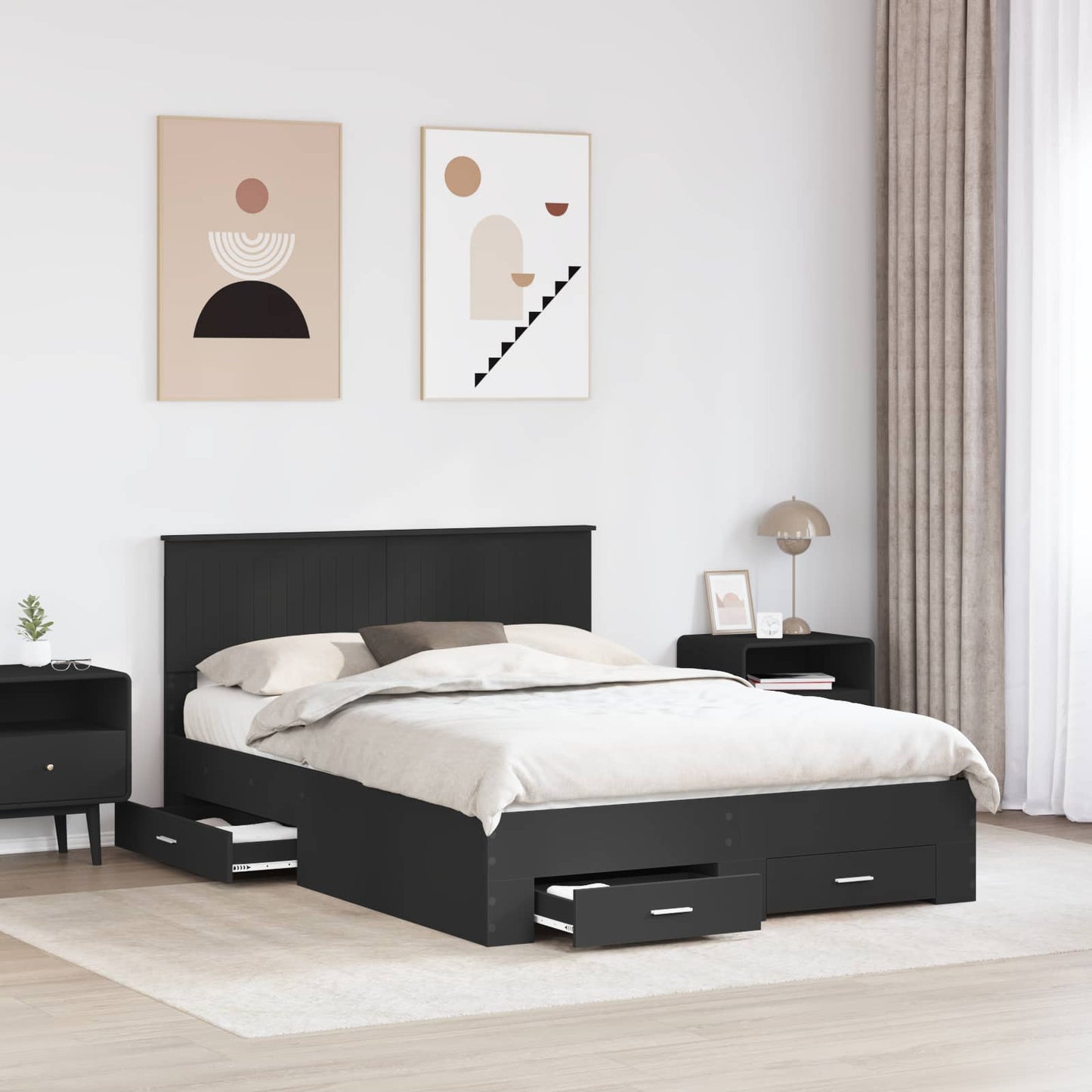vidaXL Bed Frame with Drawer Black 135 x 190 cm Engineered Wood