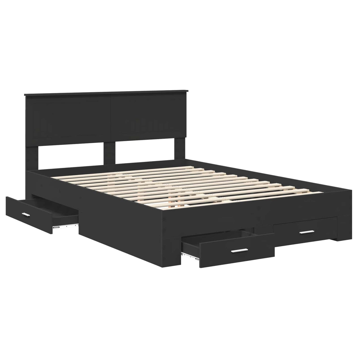 vidaXL Bed Frame with Drawer Black 135 x 190 cm Engineered Wood